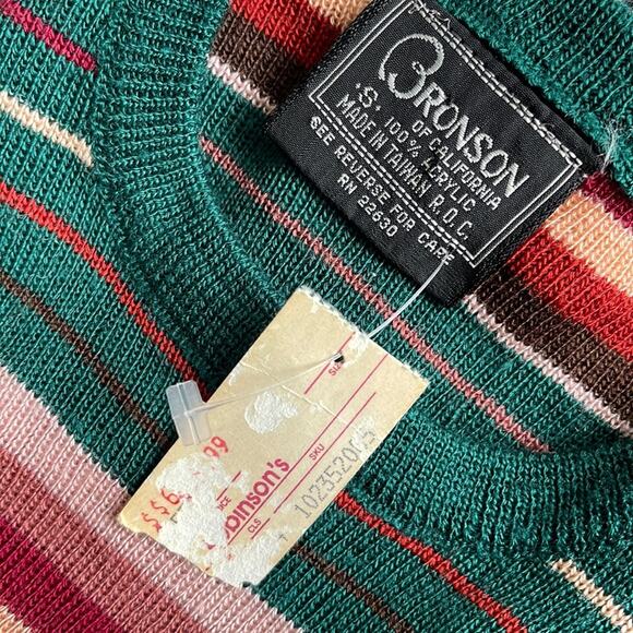VINTAGE 1980’s Dead Stock Bronson Striped Skinny Fit Sweater Size Small - Picture 2 of 4